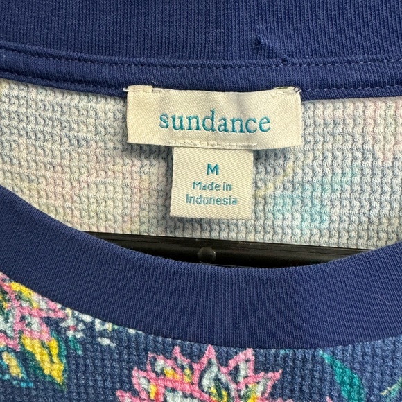 Sundance Pink and Blue Waffle Knit Long Sleeve Thermal Button Top - Size Medium - Picture 2 of 3